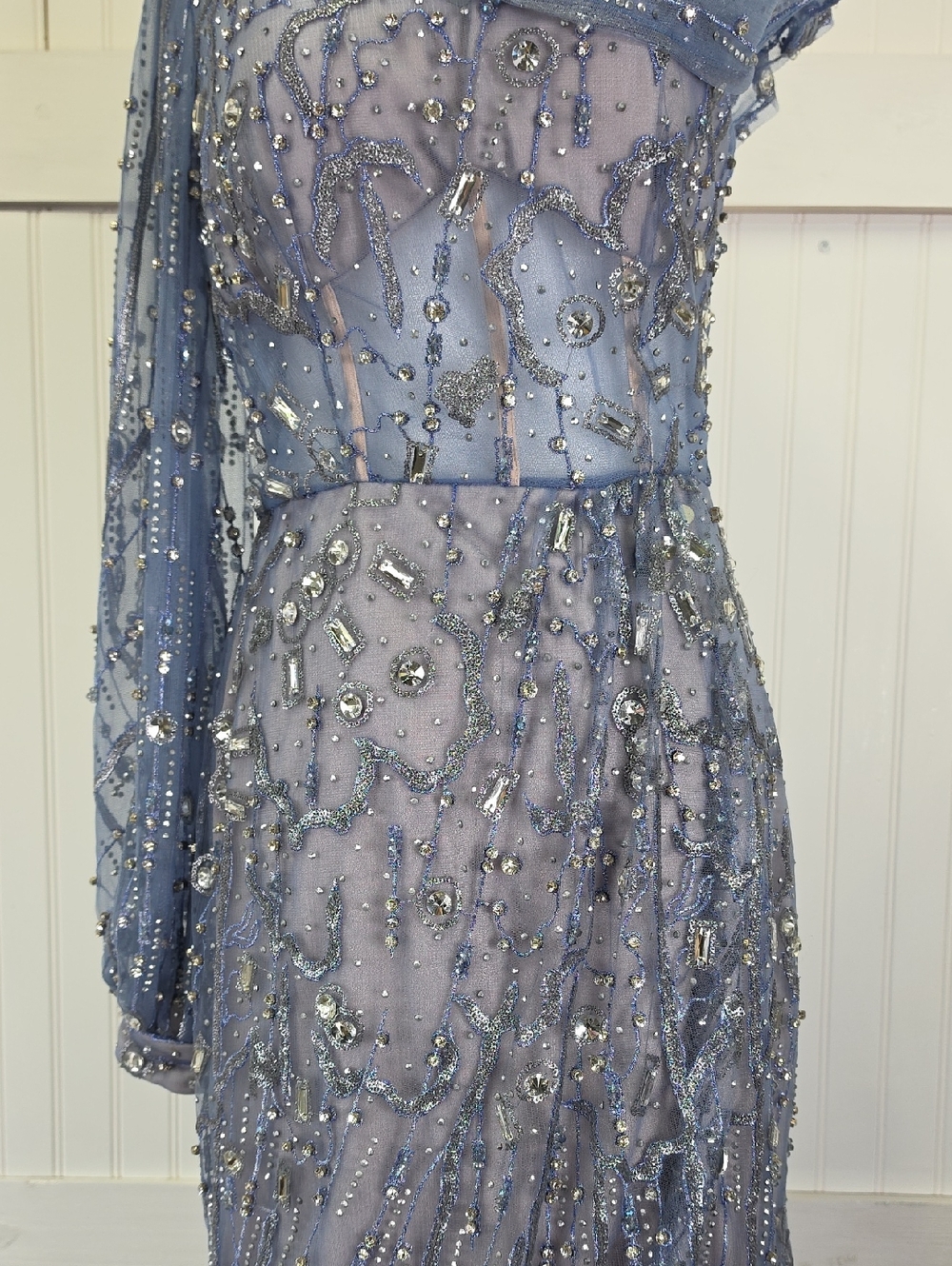 Alexander By Daymor NEW Blue Beaded Embellished Maxi Gown Dress Sz 6 #1369 - Picture 4 of 16